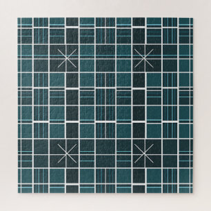 Dark Teal Grid Pattern Starburst Accent Modern Jigsaw Puzzle
