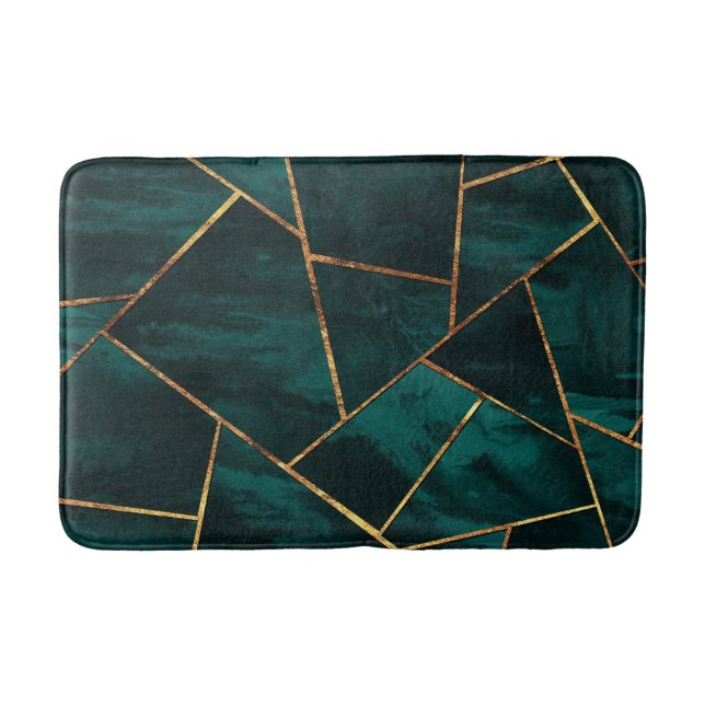 Dark Teal Ink Copper Gold Geometric Glam #1 Bath Mat (Front)