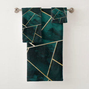 Dark Teal Ink Gold Geometric Glam #1 Bath Towel Set