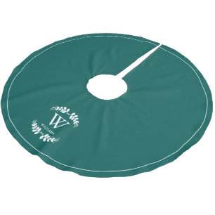 Dark Teal Laurel Family Monogram Custom Brushed Polyester Tree Skirt