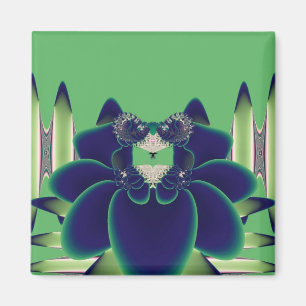 Dark Teal Lotus Fractal Botanical Art Magnet