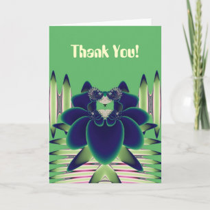 Dark Teal Lotus Fractal Botanical Art Thank You Card