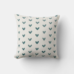 Dark Teal Love Hearts Pattern OffWhite Throw Pillow