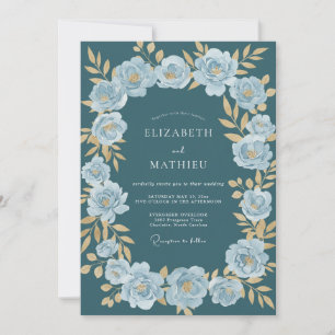 Dark Teal Luminous Winter Wedding Invitation
