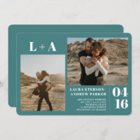 Dark teal minimalist initials 2 photos wedding