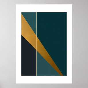 Dark Teal Modern Art Piece with Gold Elements Poster