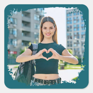 Dark Teal Modern Grunge Border Photo Square Sticker