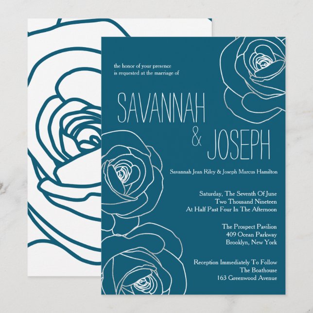 Dark Teal Modern Matrimony, Wedding Invitations (Front/Back)