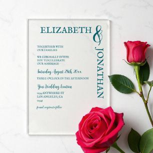 Dark Teal Modern Typography Wedding Acrylic Invitations