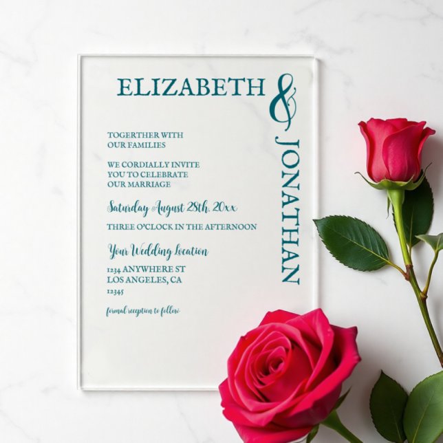 Dark Teal Modern Typography Wedding Acrylic Invitations (Creator Uploaded)