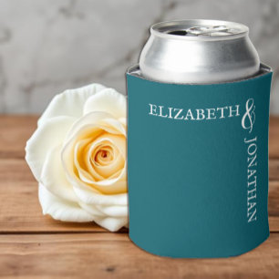 Dark Teal Modern Typography Wedding Can Cooler