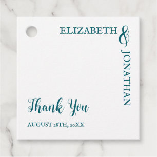 Dark Teal Modern Typography Wedding Favour Tags