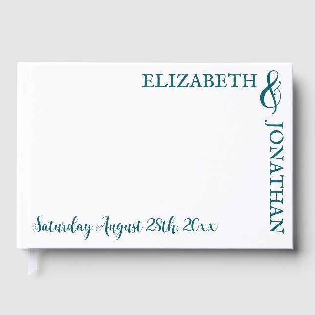 Dark Teal Modern Typography Wedding Guest Book (Front)