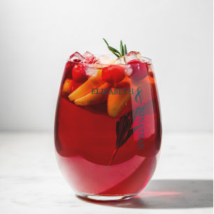 Dark Teal Modern Typography Wedding Stemless Wine Glass