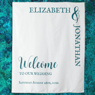 Dark Teal Modern Typography Wedding Tapestry