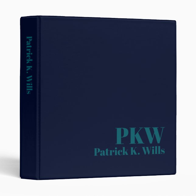 Dark-Teal Monogram Deep-Blue Portfolio  Binder (Front/Spine)