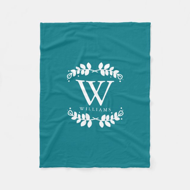 Dark Teal Monogram Fleece Blanket (Front)