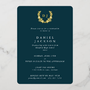 Dark Teal Monogram + Laurel Wreath Graduation
