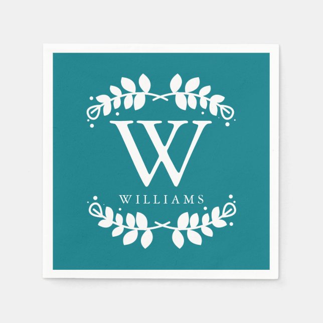 Dark Teal Monogram Napkin (Front)