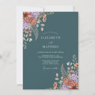 Dark Teal Moody Woodland Wedding Invitation