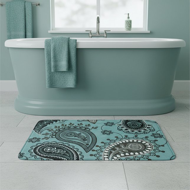 Dark teal paisley bath mat (Creator Uploaded)