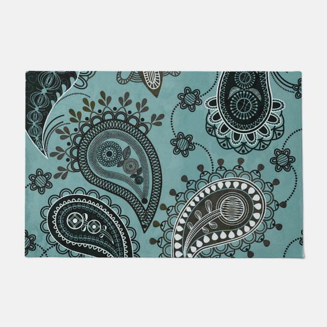 Dark teal paisley doormat (Front)