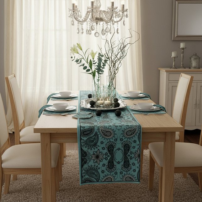 Dark teal paisley short table runner (Creator Uploaded)