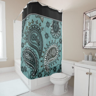 Dark teal paisley shower curtain