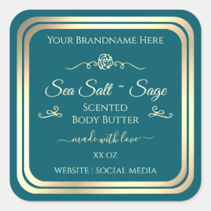 Dark Teal Product Label Gold Frame Vintage Rose