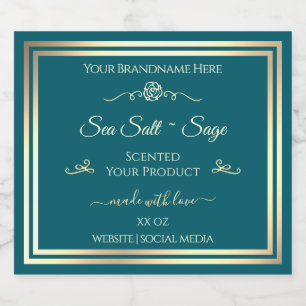 Dark Teal Product Label Gold Frame Vintage Rose