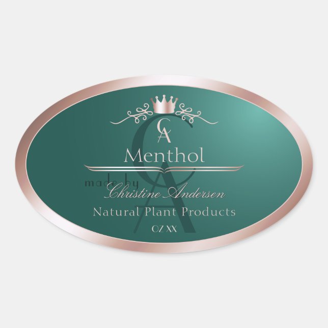 Dark Teal Product Label Rose Gold Frame Monogram (Front)