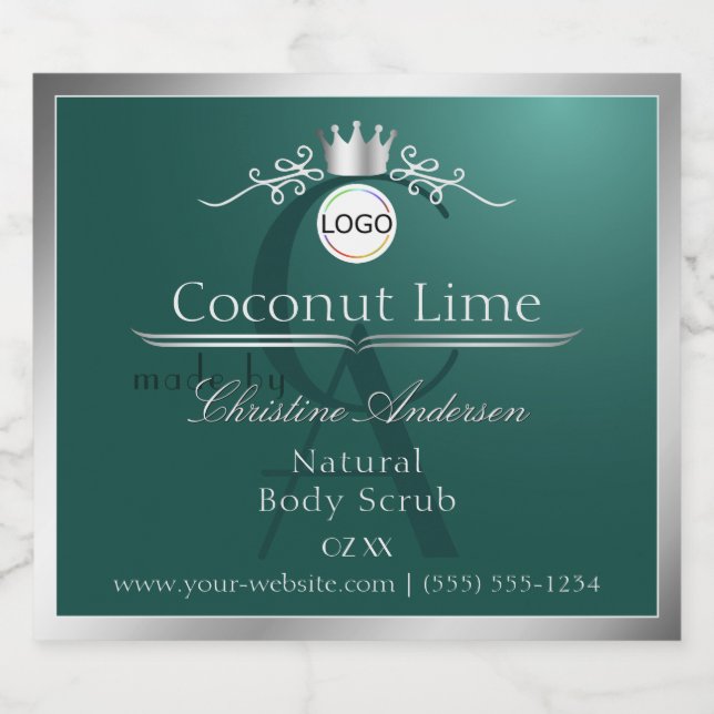Dark Teal Product Label Silver Frame Logo Monogram (Single Label)