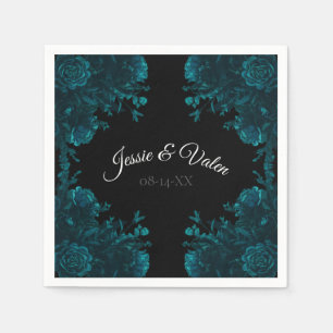 Dark Teal Roses Wedding Napkins