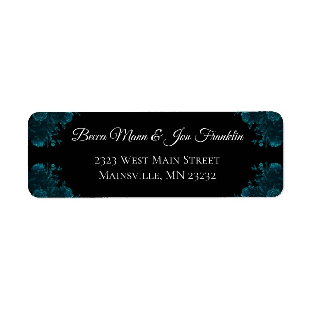 Dark Teal Roses Wedding Return Address Label (Front)