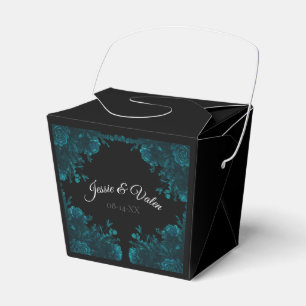 Dark Teal Roses Wedding TakeOut Favour Box