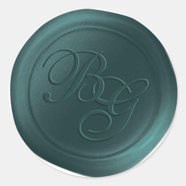 Dark Teal Script Double Monogram Wax Seal Stickers (Front)