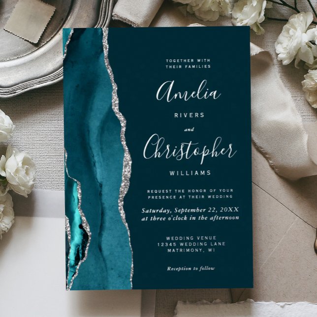 Dark Teal Silver Agate Script Wedding (Creator Uploaded)