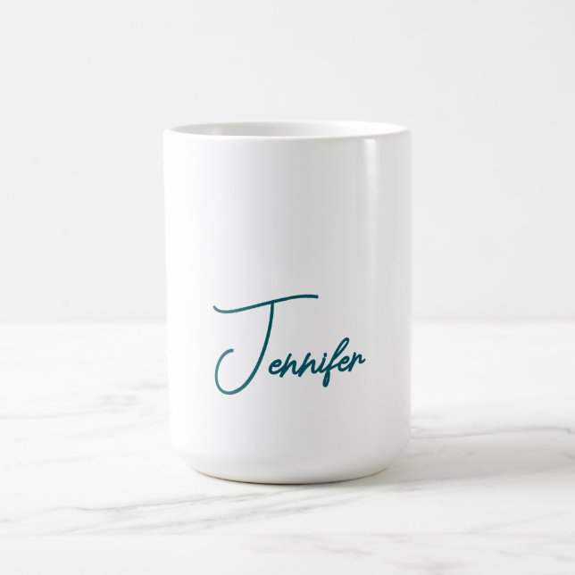 Dark Teal Trend Modern Minimalist Handwriting Name Coffee Mug (Center)