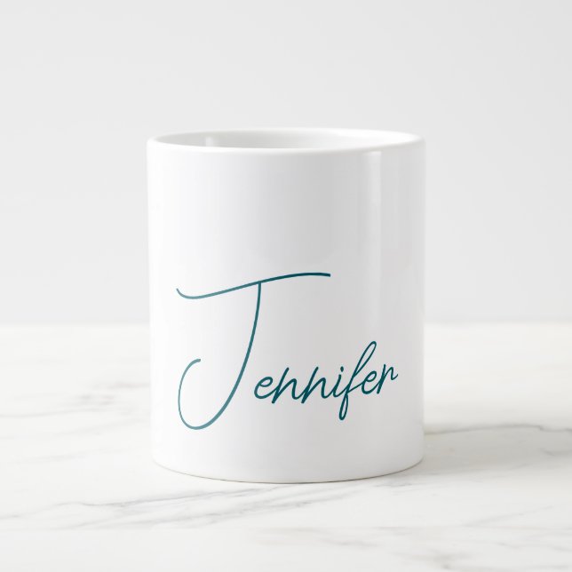 Dark Teal Trend Modern Minimalist Handwriting Name Large Coffee Mug (Front)