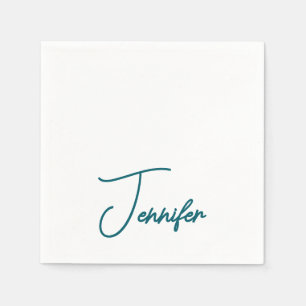 Dark Teal Trend Modern Minimalist Handwriting Name Napkin