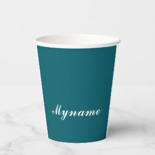 Dark Teal Trendy Modern Minimalist Chic Name Paper Cups
