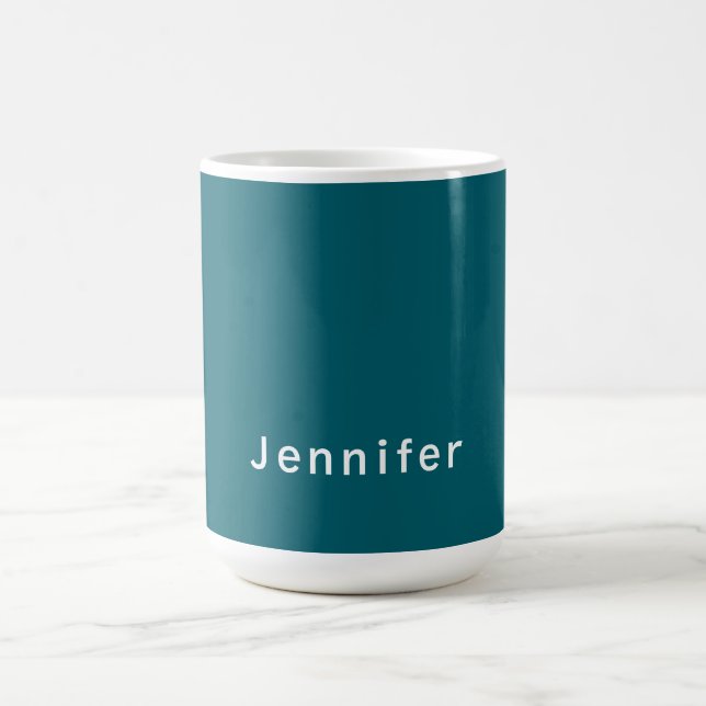 Dark Teal Trendy Modern Minimalist Your Name Coffee Mug (Center)
