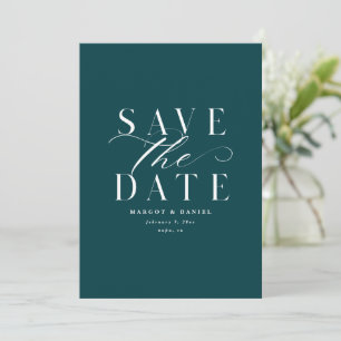 Dark Teal Trendy Save The Date No Photo QR Code