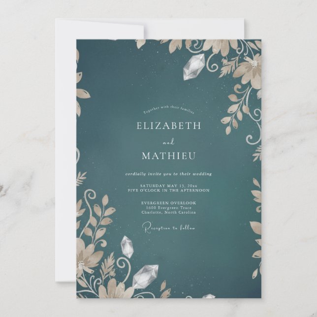 Dark Teal Vine Wedding Invitation (Front)