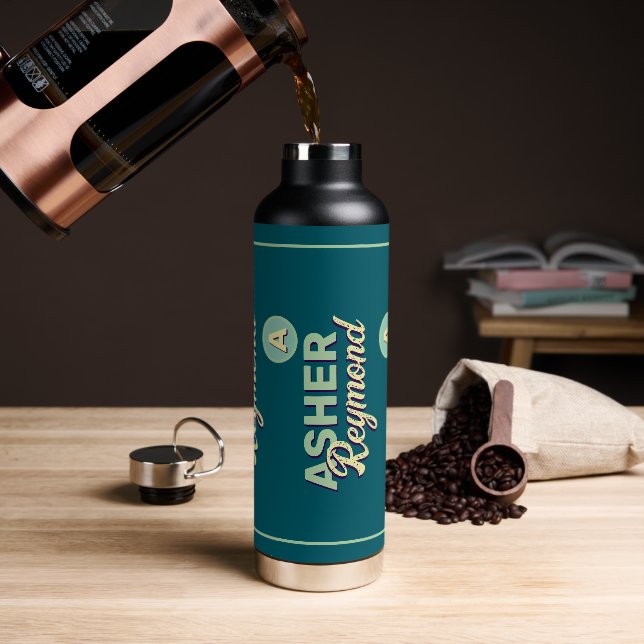 Dark Teal Water Bottle with Name (Coffee)