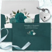 Dark Teal Watercolor Floral Elegant Wedding