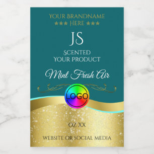 Dark Teal Wavy Gold Logo Monogram Product Label