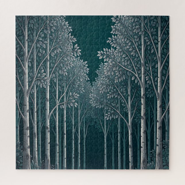 Dark Teal White Birch Forest Trees  Jigsaw Puzzle (Vertical)