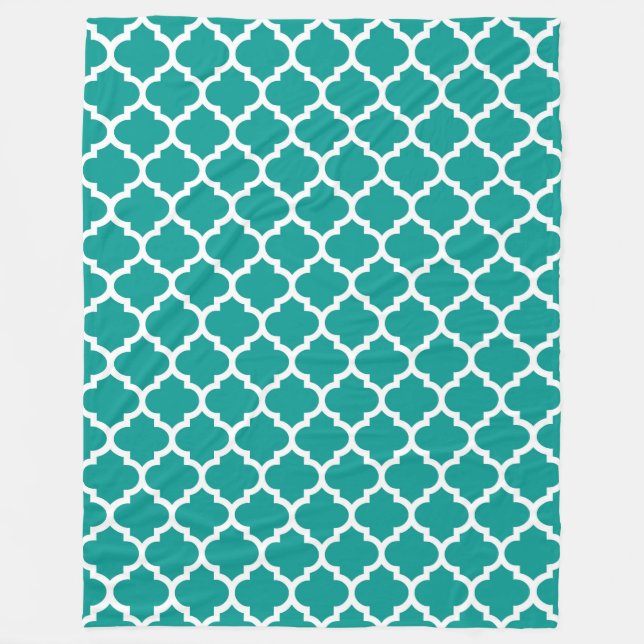 Dark Teal White Moroccan Quatrefoil Pattern #5 Fleece Blanket (Front)