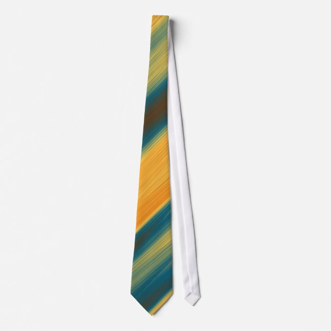 Dark Teal Yellow Orange Abstract Stripes Tie (Front)